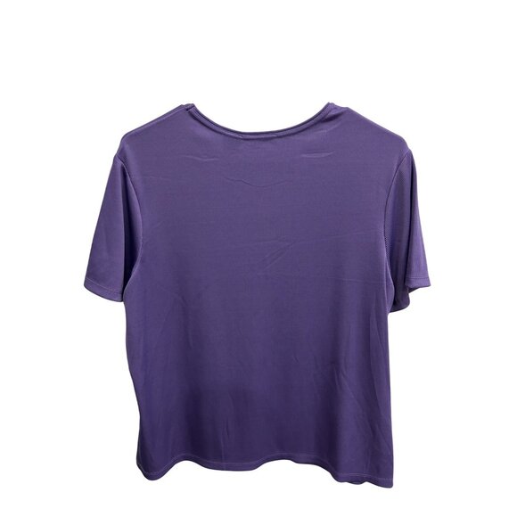 Ribbed Short Sleeve Top Purple Sz Large Stretch Polyester Blend Casual Basic - Picture 2 of 9